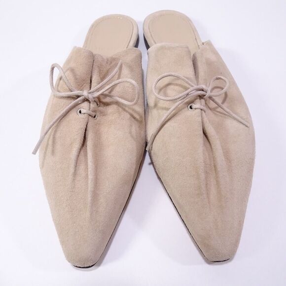 Theory Women's Pleated Mule Flats Sandals in Leather Ecru NIB 398 Sz 37 - Picture 12 of 12